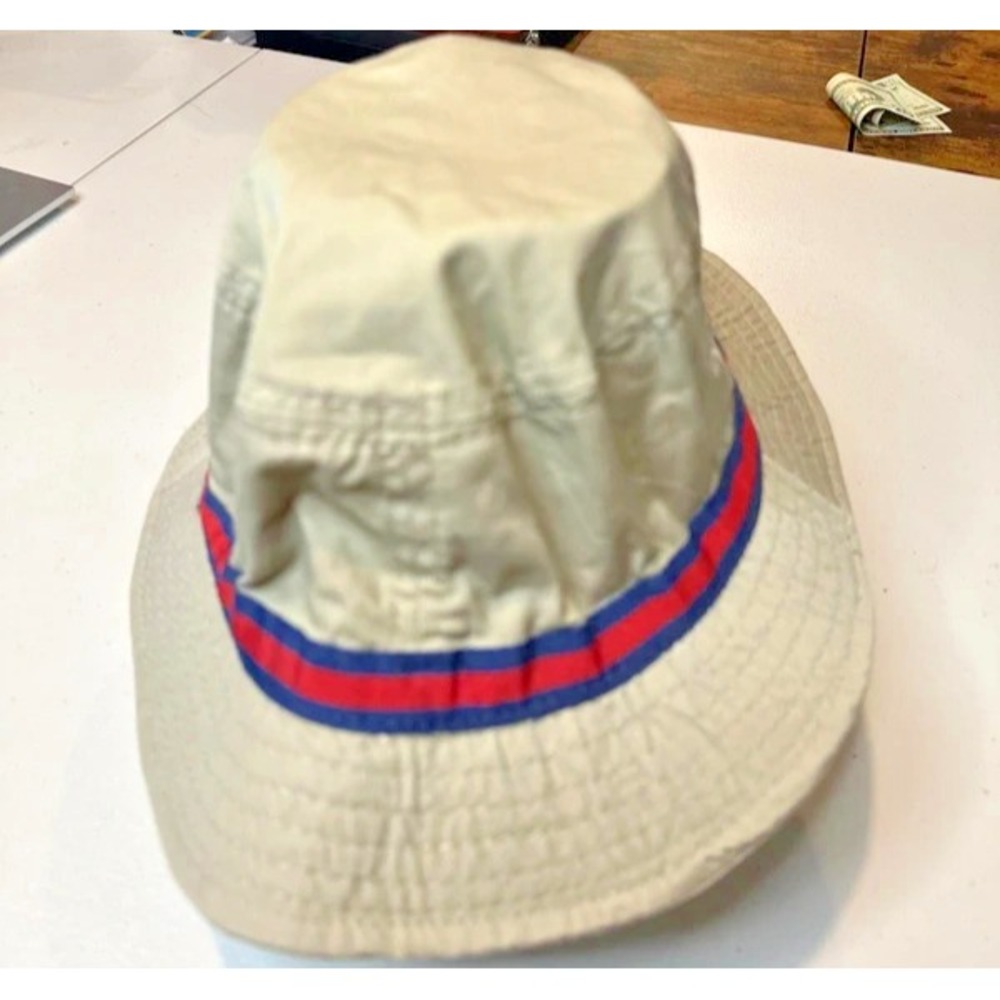 Dorfman Pacific Water Repellent Striped Blue & Red Bucket Hat Gray